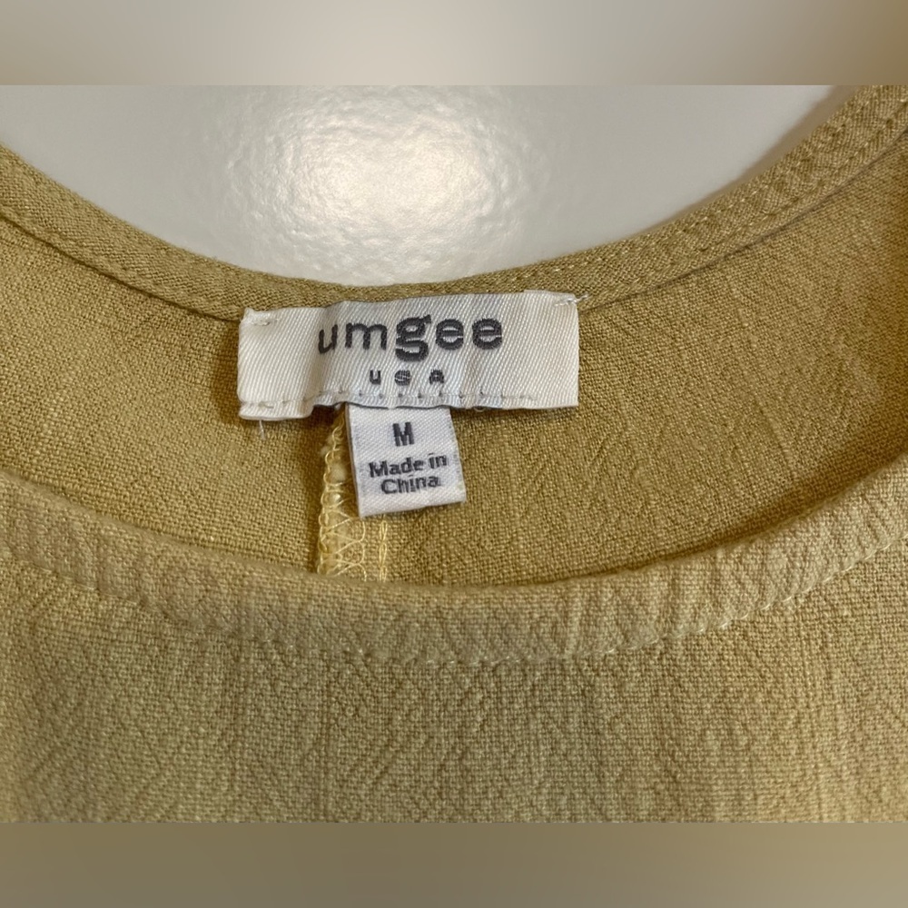 Umgee Top Womens M Yellow Flowy Linen Blend Layered Raw Hem Sleeve Coastal Boho - Picture 3 of 9